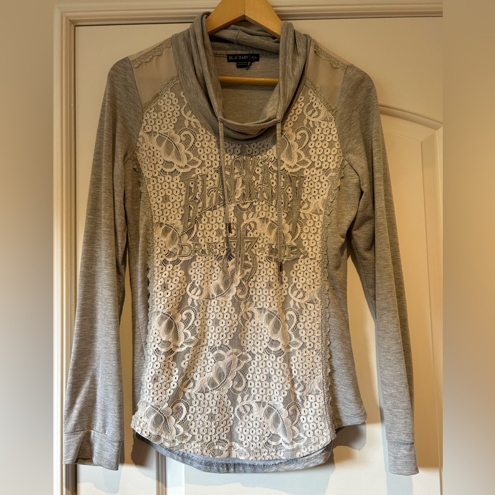 Black Gray Lace Long Sleeve Sweatshirt